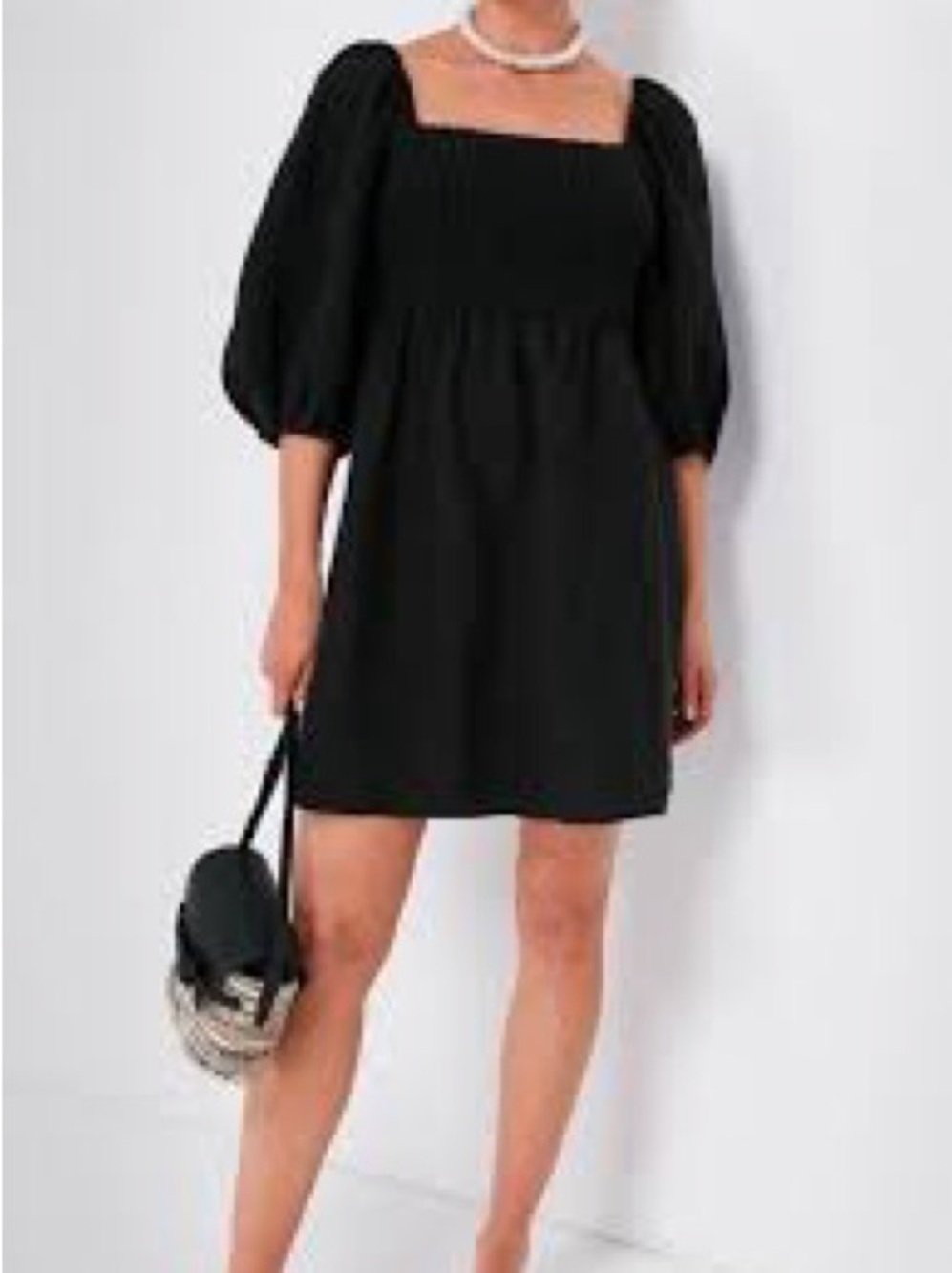 Tuckernuck Black Puff-Sleeve Square-Neck Mini Dress
